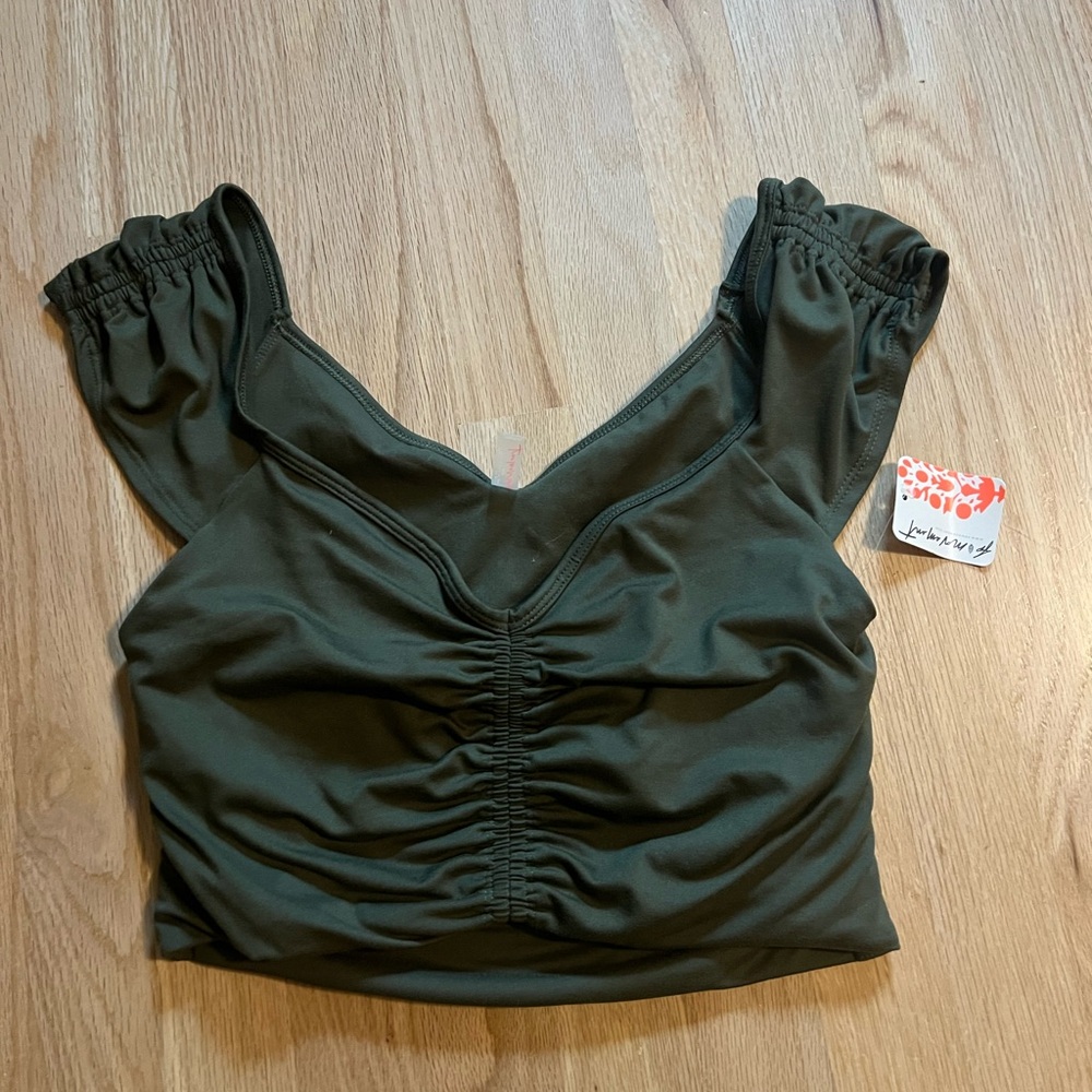 Dark Green Ruched Crop Top free people